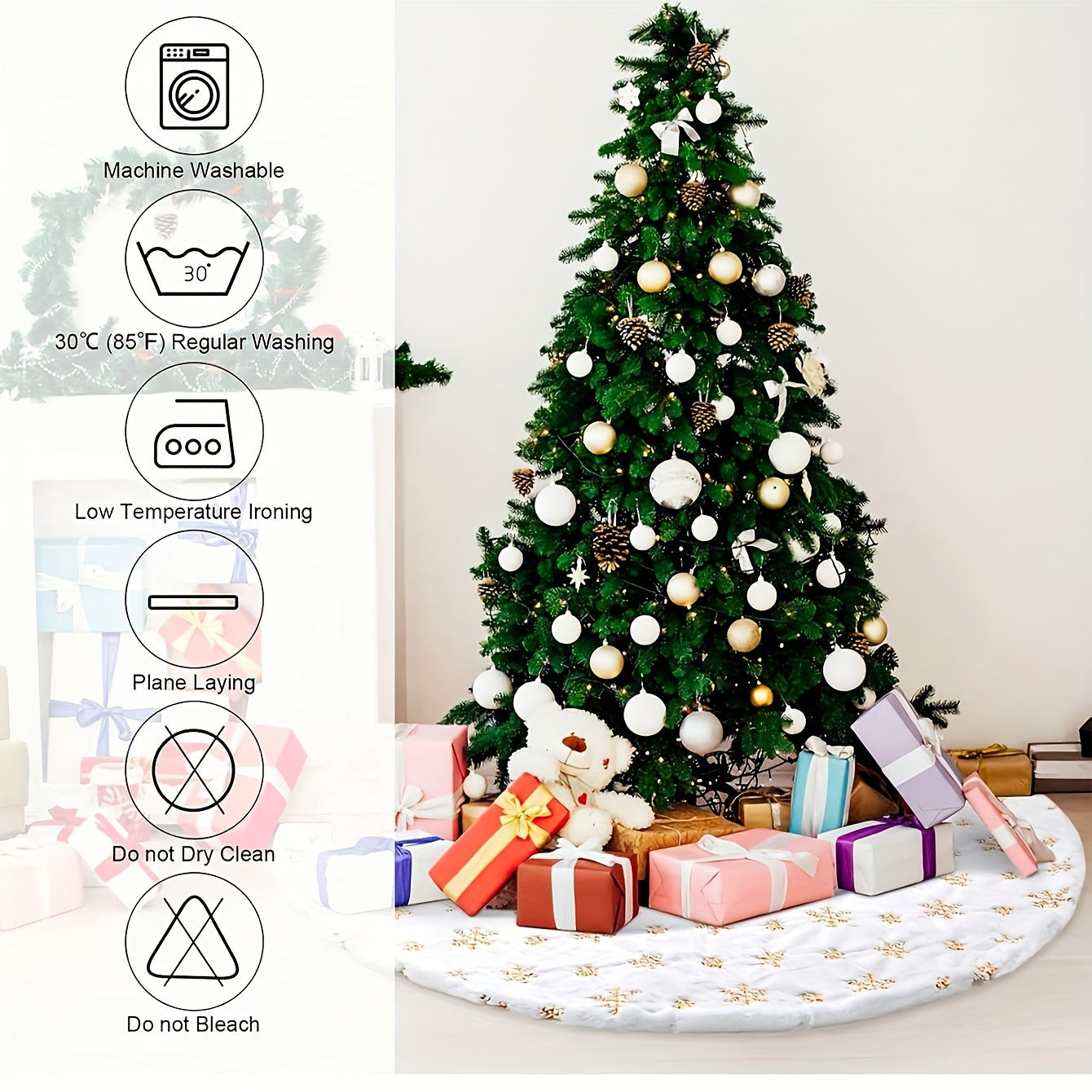 1 Festive Polyester Christmas Tree Skirt with Snowflake Design - Ideal for Holiday Decor in Home, Hotel, and Shopping Mall.