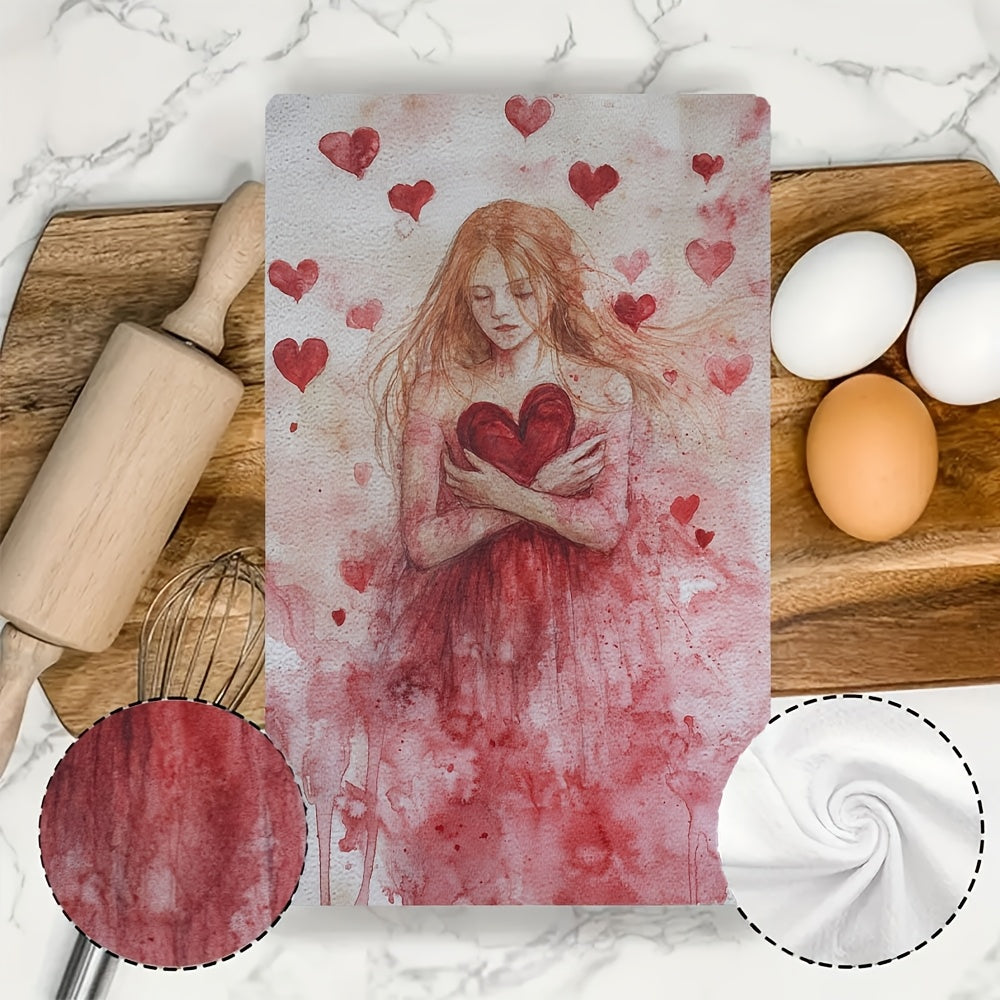 Set of 2 Ultra Soft Kitchen Towels featuring Valentine's Day Goddess Design, Highly Absorbent Dish and Hand Towels for Holiday Decor, Machine Washable, Measures 16x24 Inches - SKU: 2KYSYS1217521