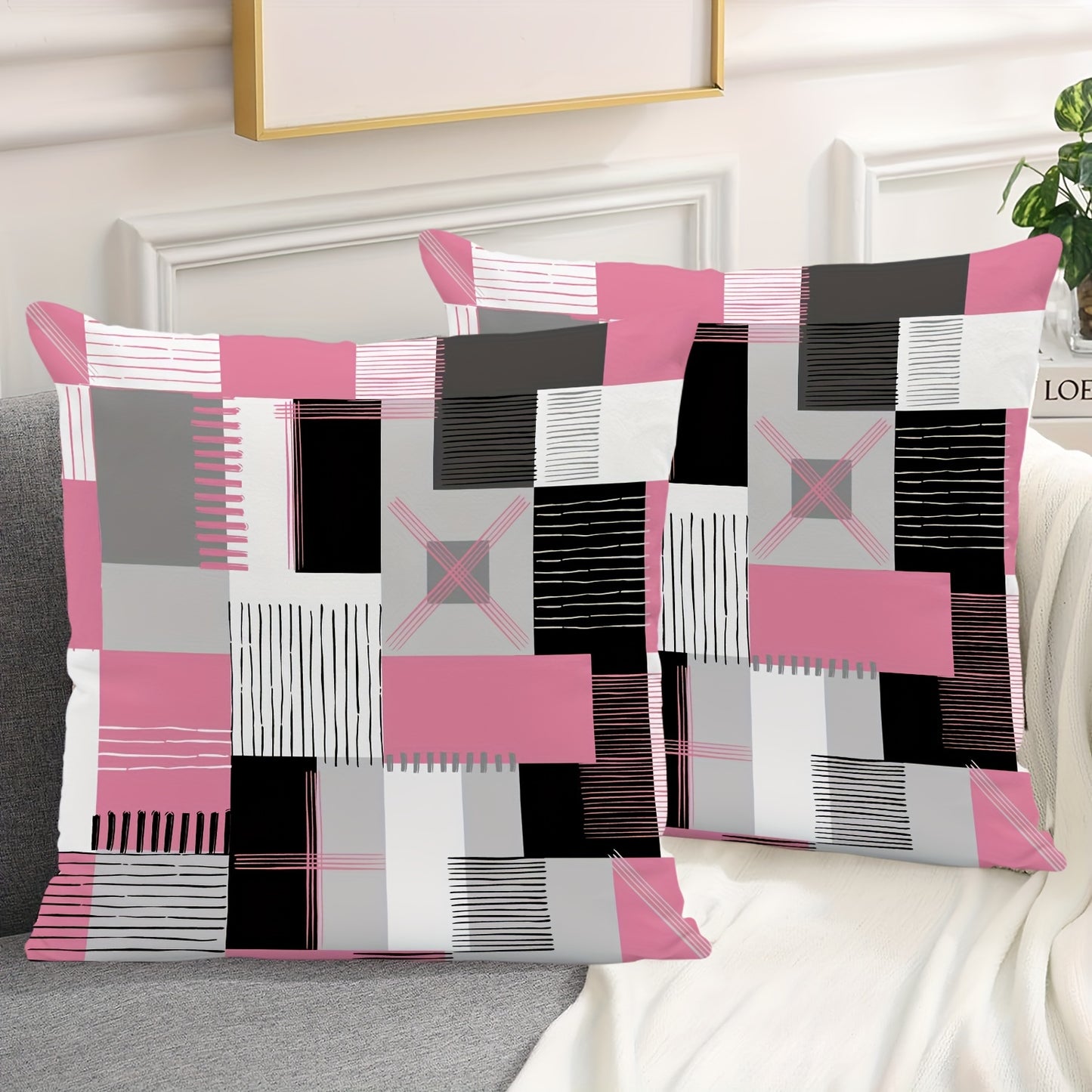 2 geometric square polyester cushion covers for bedroom and living room.  No pillow core included.