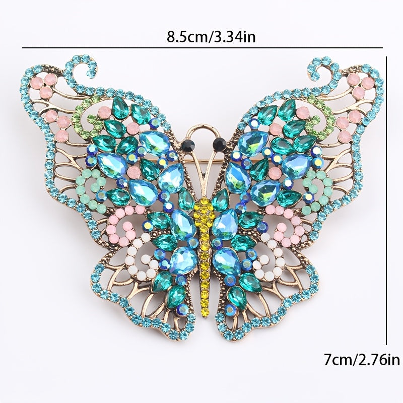 Luxurious Rhinestone Butterfly Brooch Pin adorned with Colorful Crystals, Elegant Fashion Accessory for Women.