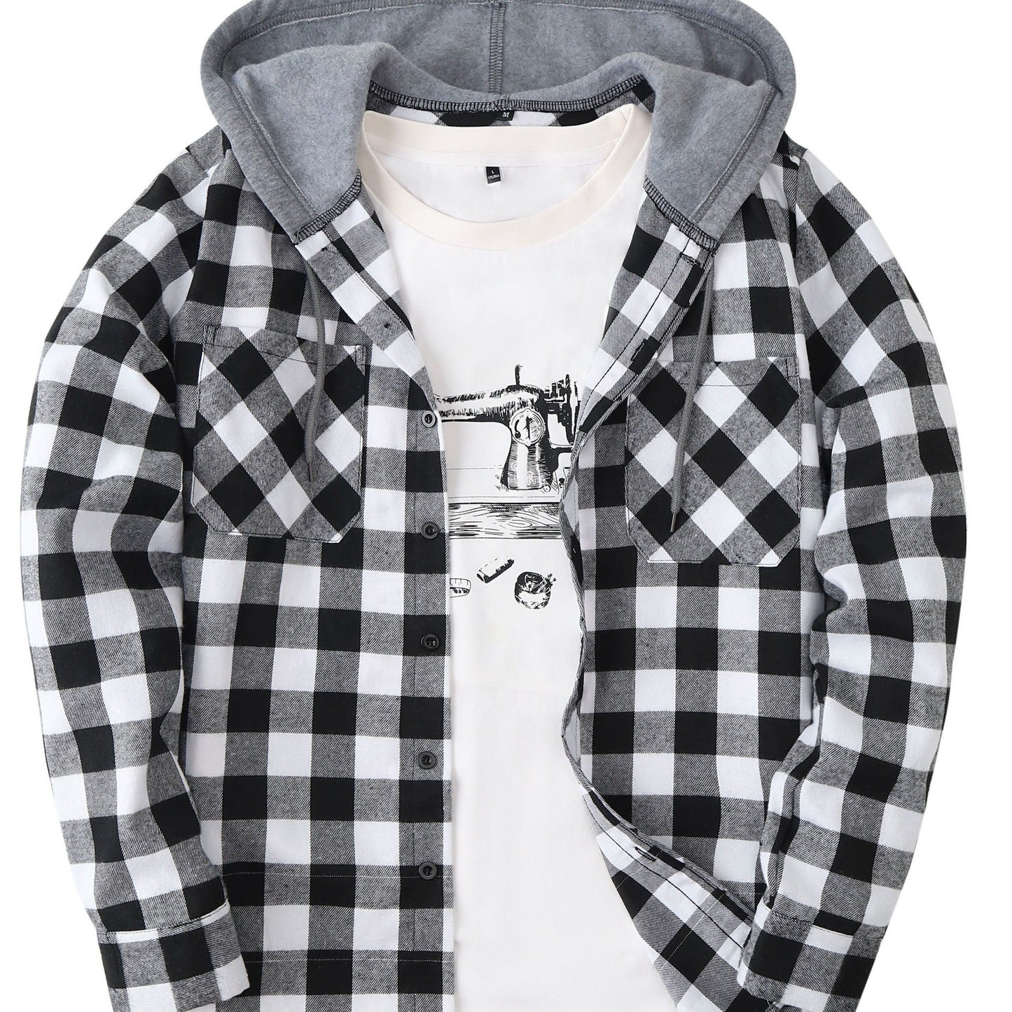 Men's plaid pattern hoodie jacket with pockets for stylish leisurewear outdoors.