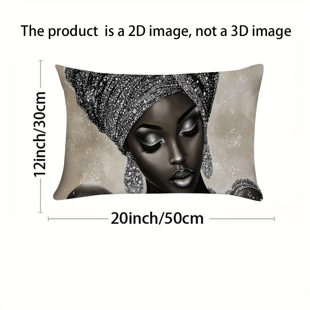 Two African Woman Themed Polyester Pillow Covers in Casual Style, Machine Washable with Zipper Closure. Space-Themed Decorative Cushion Cases designed for Back Sleepers, offering All-Season Comfort for ages 14 and up.