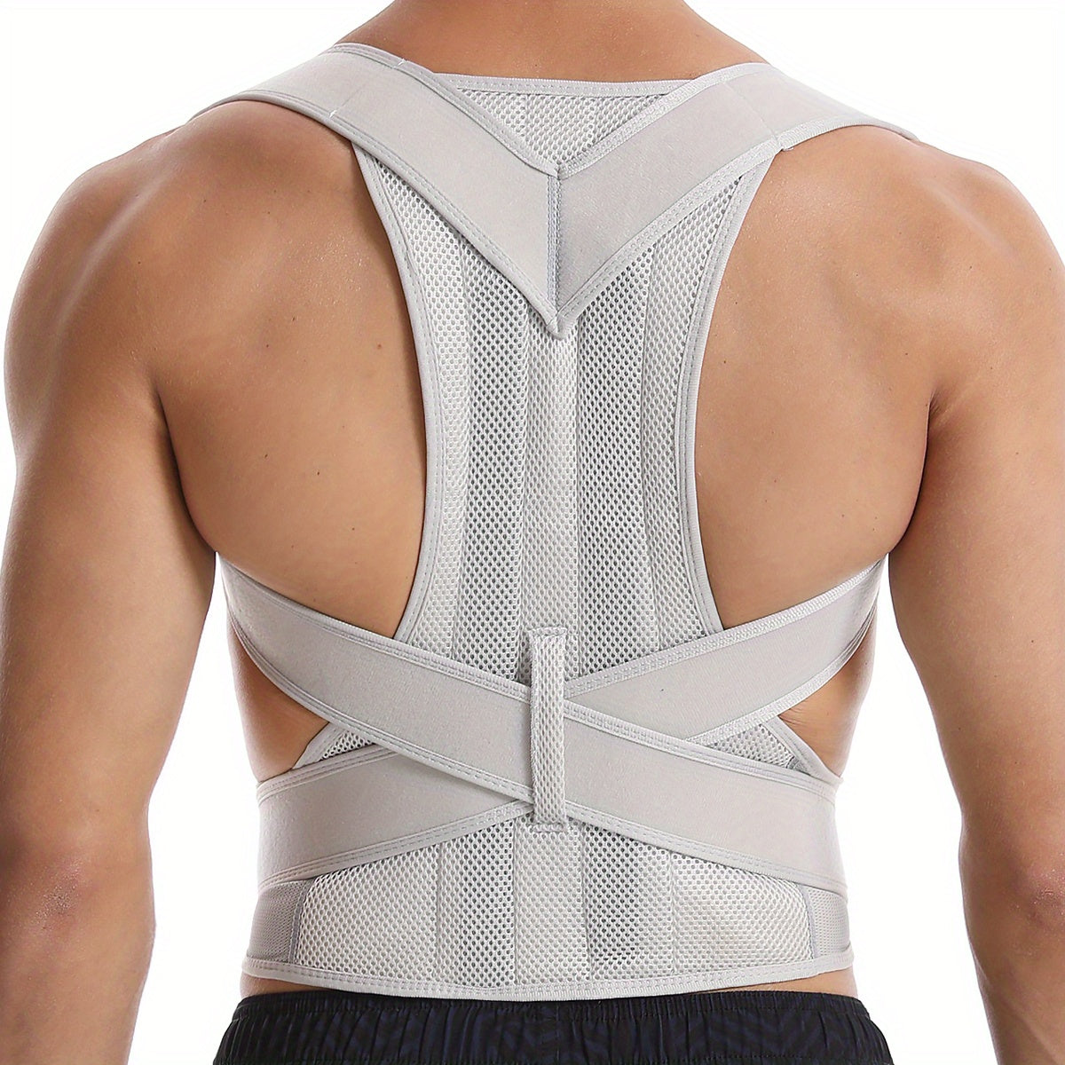 Posture corrector brace for men and women, improves posture and reduces slouching. Adjusts to fit comfortably.