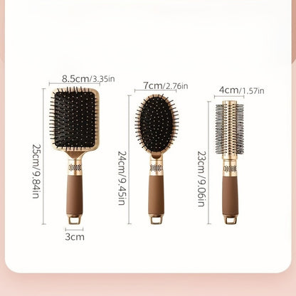 Hair Brush Set for Women with Plastic Bristles for Curly & Straight Styles, ABS Handled Detangling Massage Comb with Airbag for Scalp Massage. Ideal for Long Hair Styling & Smoothing.