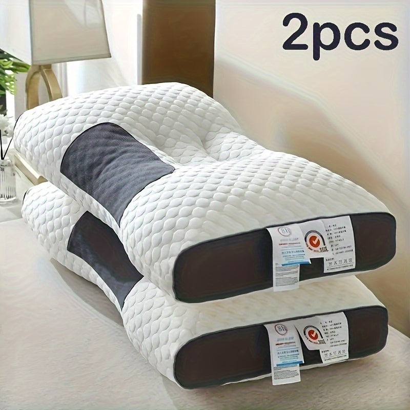 Pair of 2 Orthopedic Contour Pillows with Adjustable Neck Support, Machine Washable and Reversible Soft Bed Pillows with Zippered Polyester Cover, Ergonomic Design for All-Season Comfort