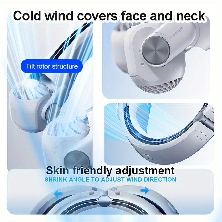 Introducing the 2024 Enhanced Bladeless Portable Neck Fan with 360° Rotating Airflow - Convenient, Rechargeable, Customizable Speeds, Ideal for Both Indoor & Outdoor Activities, USB Rechargeable, Comes with Power Cable.