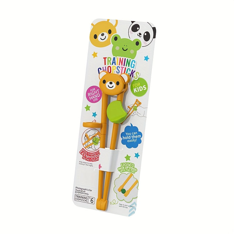 Training chopsticks featuring animals for beginners, in cute cartoon design, kawaii tableware.