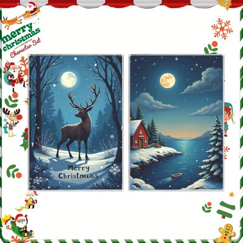 Kitchen Towel Set includes 2 pieces measuring 45.72*66.04 cm each. This set features a tea towel with a charming Christmas Winter theme, making it ideal for kitchen decor and holiday gifts. The towels are beautifully adorned with snowflakes.