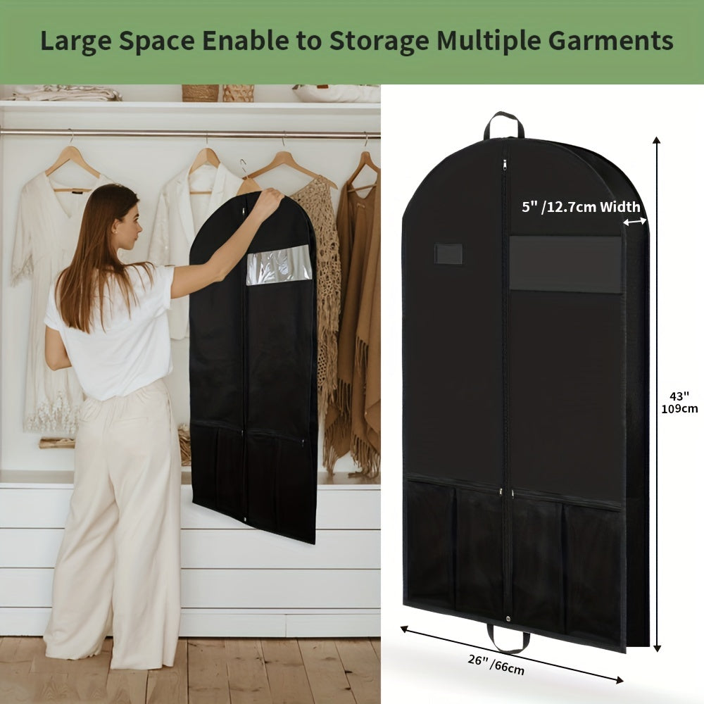 Heavy Duty Garment Bag with Pocket for Dresses and Coats - Perfect for Travel and Storage, Featuring a Convenient Zipper