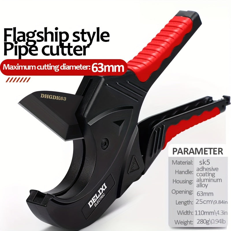 DELIXI ELECTRIC Electric Ratchet PVC Pipe Cutter: Cuts PEX, PVC, PPR, and Plastic Hoses with SK5 Blade, Aluminum Construction