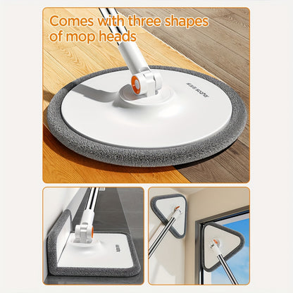 Spin Mop and Bucket System with Three Mop Heads and Washable Microfiber Pads.