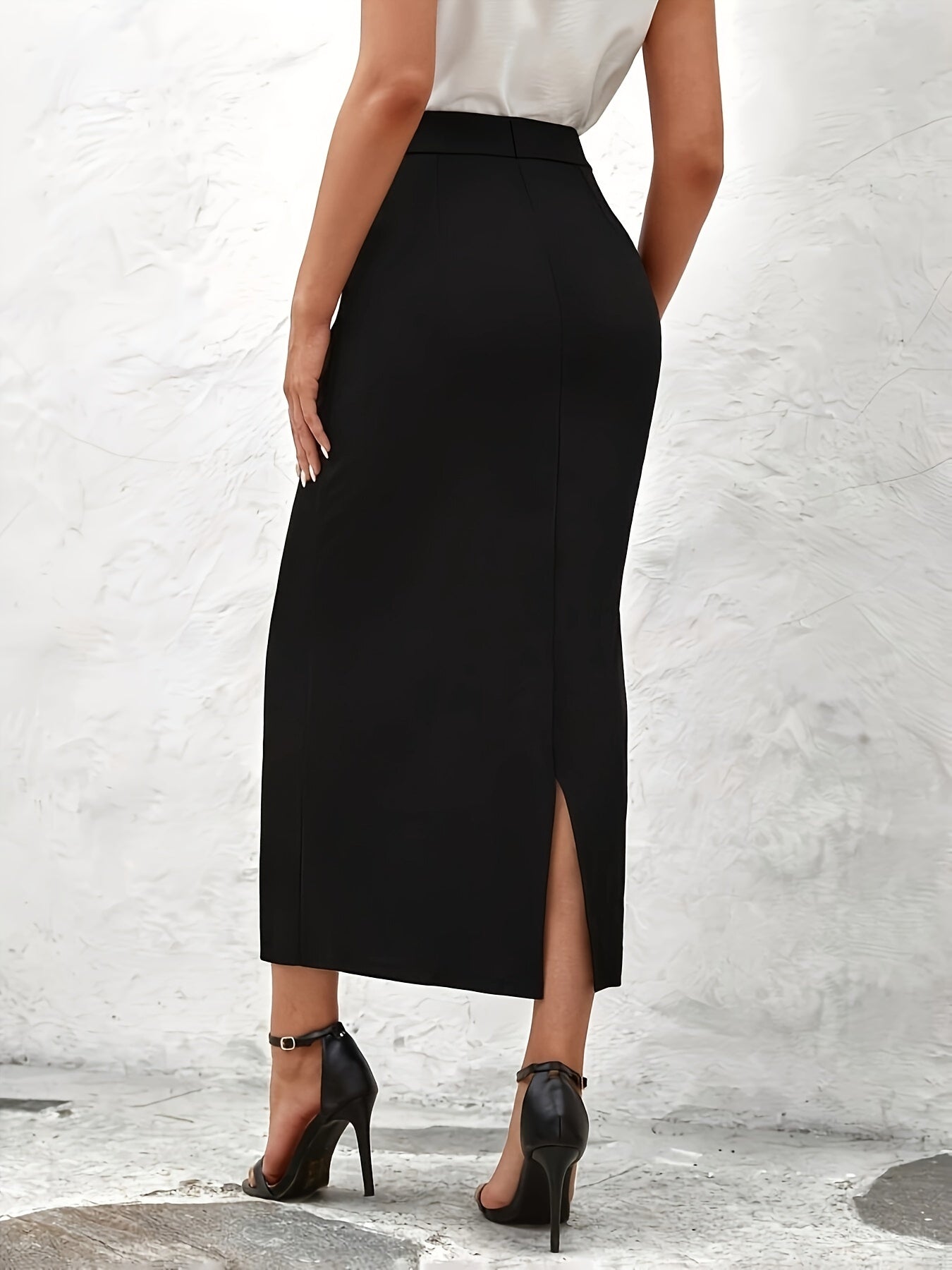 High waist split skirt in solid color, ankle length for spring/summer.