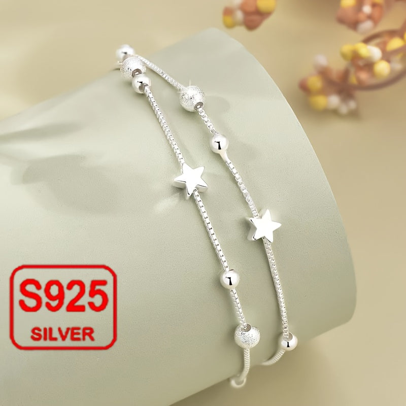 Introducing a stylish and versatile ladies' bracelet - the Double-layer Star Bracelet, a perfect accessory for the summer beach. Made of hypoallergenic S925 silver, this 2.9g piece is ideal for gifting, daily wear, wedding banquets, beach vacations, and