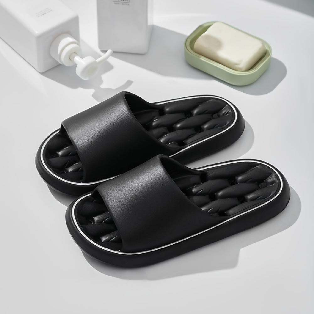 Soft, quick-dry EVA slippers with Korean-Japanese style, ideal for bathroom, pool, and shower. Perfect for couples and families, non-water accumulating, great for summer casual wear as