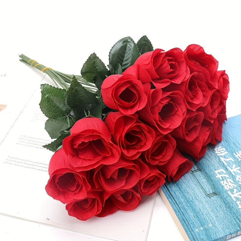 Artificial blue rose bouquet of 10pcs, lifelike touch, versatile plastic flowers for home decor and special celebrations, vase not included.