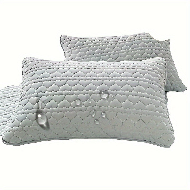 2 Light Blue Quilted Pillow Covers - Ideal for Travel & Camping, Envelope Closure, Easy Care, No Fade, Polyester Fiber Fill.