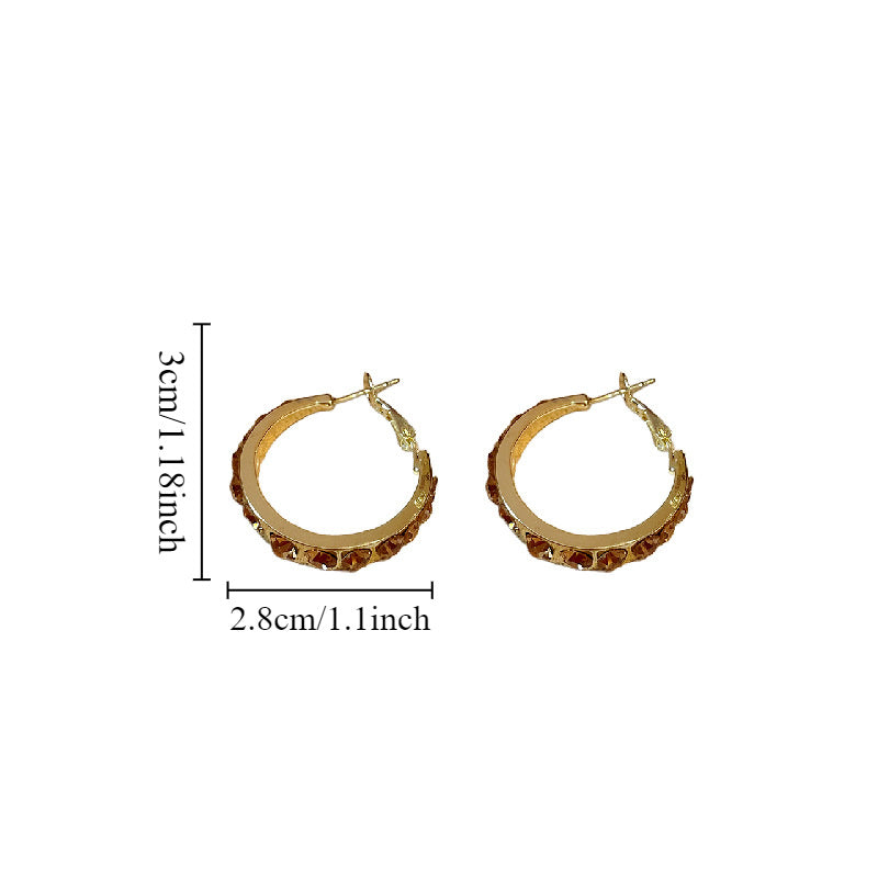 Vintage glitter hoop earrings with rhinestone inlay and 925 silver post, perfect for daily wear and parties.