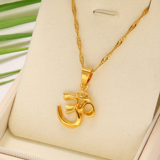 Including one piece of an 18K gold-plated copper Om symbol pendant necklace, this simple and creative unisex fashion jewelry is perfect for daily wear or as a gift. Its vintage style makes it a great vacation accessory that can be worn all season long.