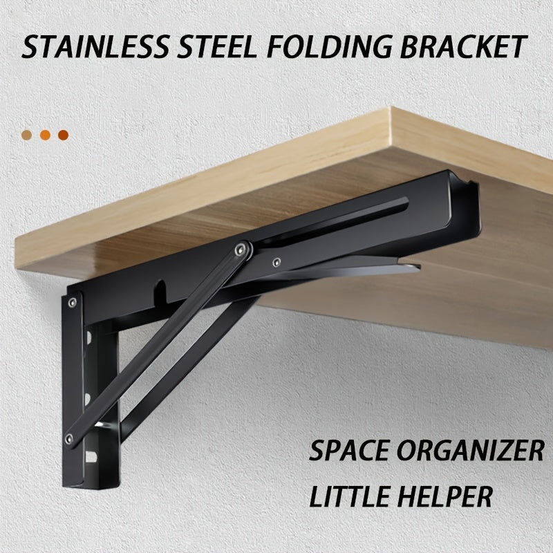 2pcs Heavy-Duty Stainless Steel Foldable L-Shaped Brackets for Space-Saving Triangle Support Shelves.