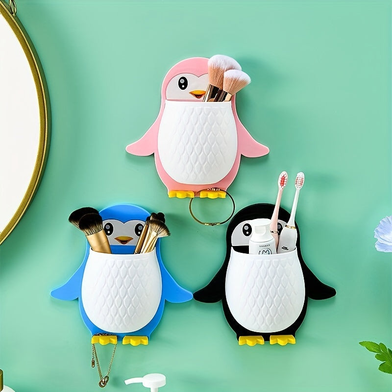 1pc Penguin Storage Rack, Makeup Storage Box, Dorm Bathroom Organizer, Wall-Mounted Bedside Storage, Essential Home Item