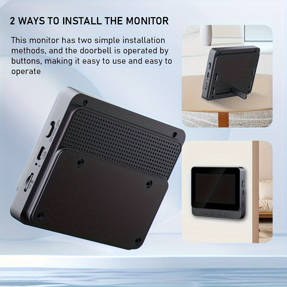 Wireless Video Doorbell with 10.92 cm screen, infrared night vision, two-way speaking, long battery life, and easy connection without the need for an app.