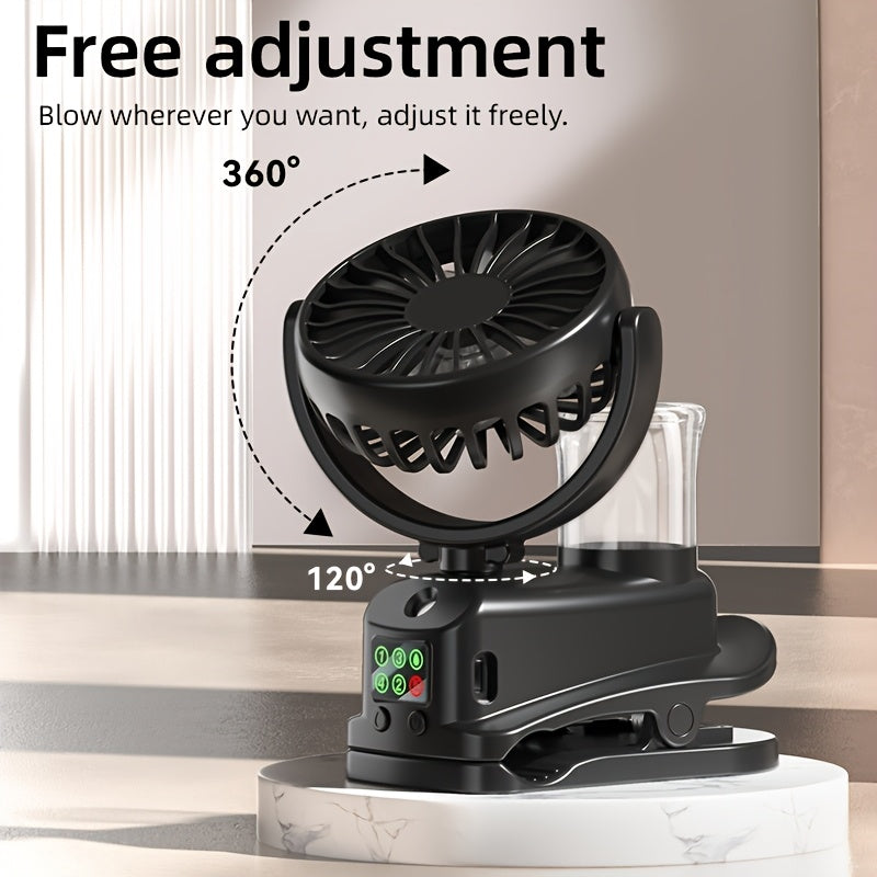 Introducing a convenient 2-in-1 USB fan and humidifier! This portable desktop fan offers 4 adjustable wind speeds and 2 humidity levels for customizable comfort. Operating silently at 360°, it keeps you cool and comfortable round the clock. Perfect for