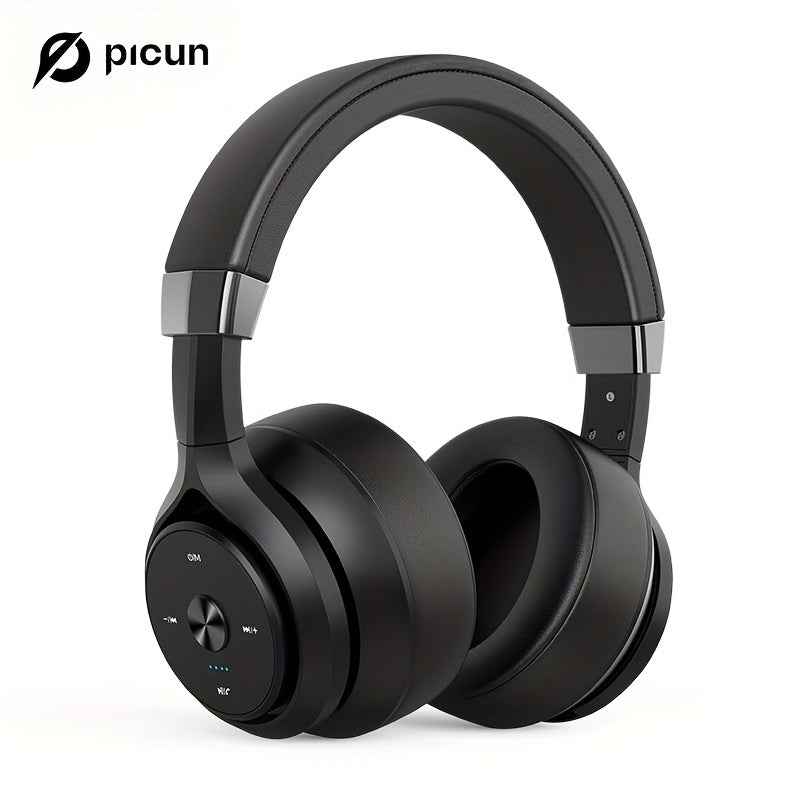 Picun P28X BT Over Ear Headphones with 30H Playtime, EQ Music Modes, Wireless, Microphone, HiFi Stereo, Foldable Lightweight Headset, Deep Bass for Home Office Cellphone PC, Dual Moving