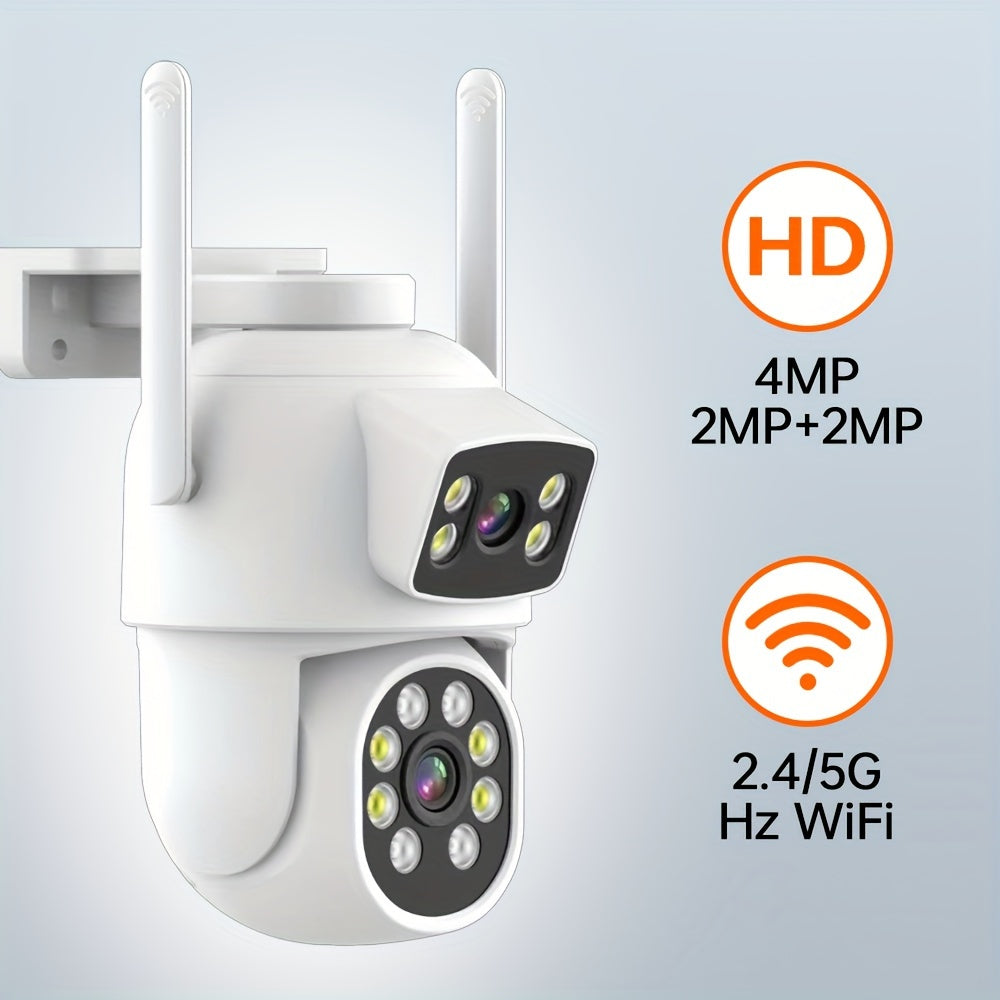 The ZHXINSD 1920P Dual Lens Wireless Security Camera offers impressive features such as 4MP Color Night Vision, Two-Way Audio, Motion Alerts, and IP65 Waterproof rating. Suitable for both indoor and outdoor use, this camera is powered via USB for ease of