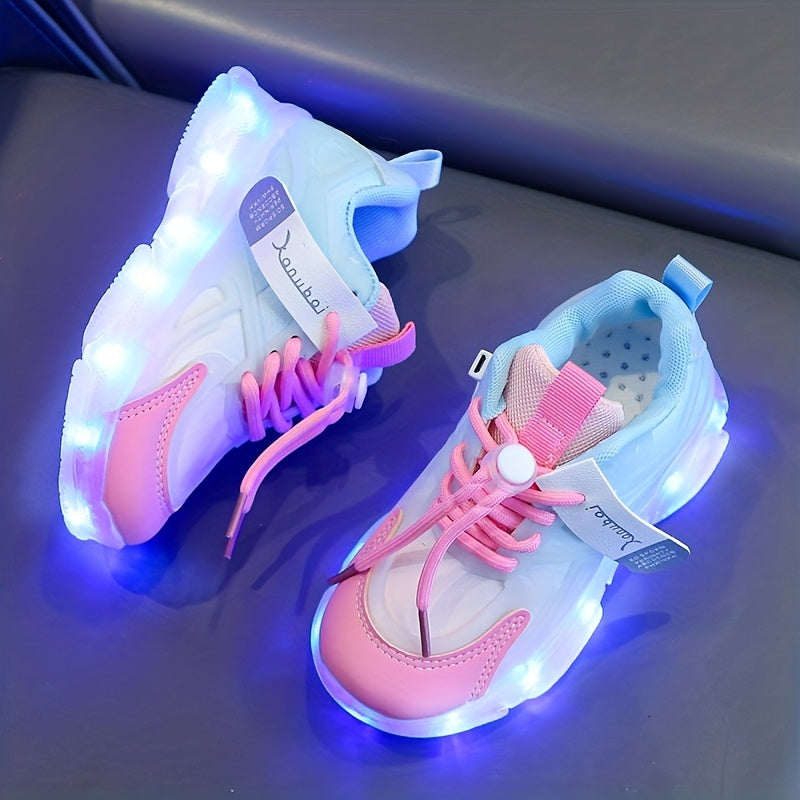 Girls' LED Light Up Sneakers - USB Charging, Adjustable Hook & Loop Fastener, Trendy Colors