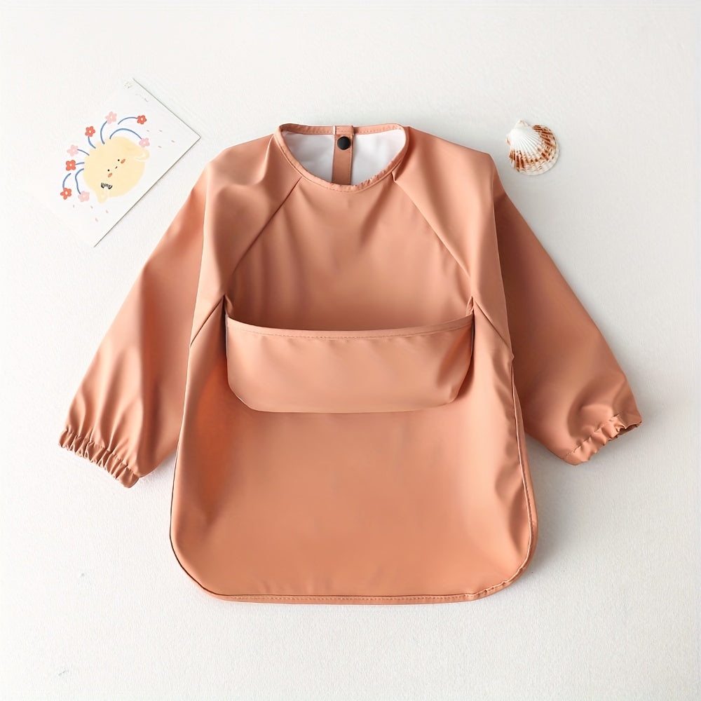 Children's Long-sleeved PU Smock with Bib, Soft Waterproof Bib in Plain Color, Anti-dirty Feeding Bib - Perfect Easter Gift