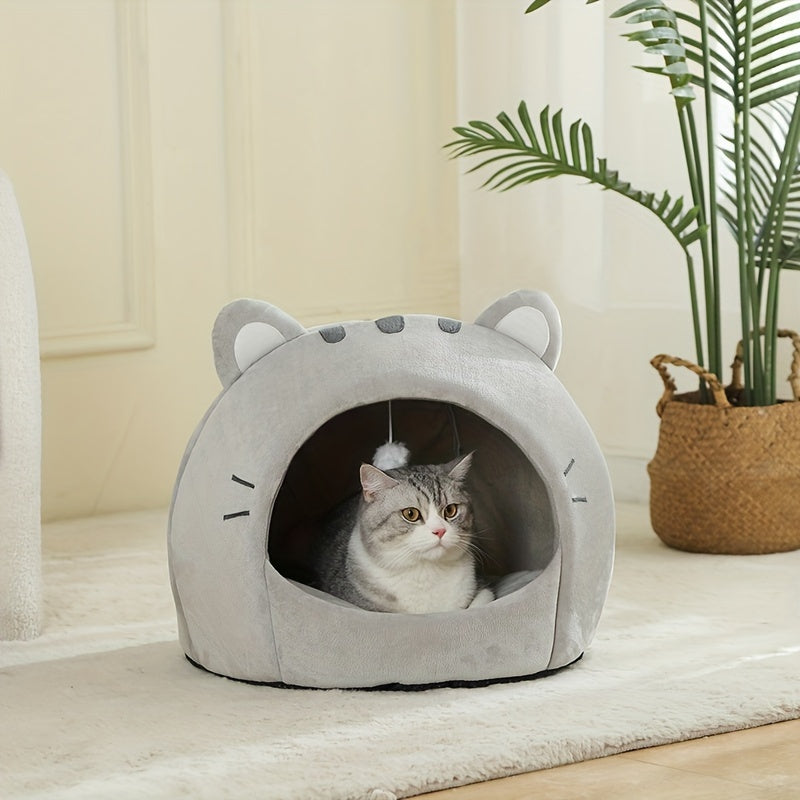 Soft, breathable polyester cat bed with cute design for all seasons, suitable for small to large cats.