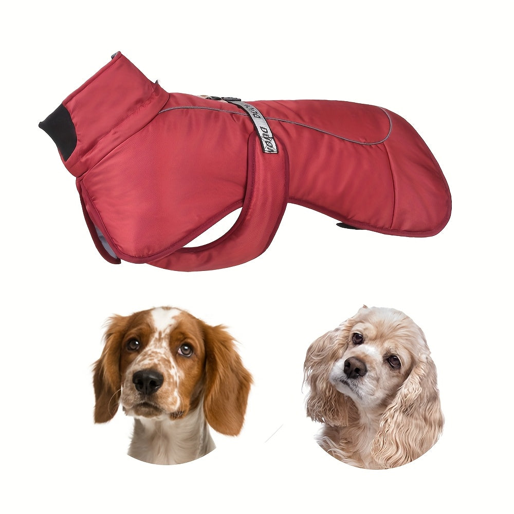 Waterproof and windproof jacket with cozy fleece lining for dogs of all sizes.