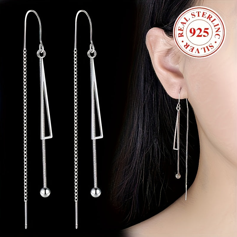 Stylish Hollow Triangle Design Dangle Earrings in 925 Sterling Silver - Hypoallergenic and Elegant Choice for Women's Vintage Luxury Look, Ideal for Casual Wear and Gifting