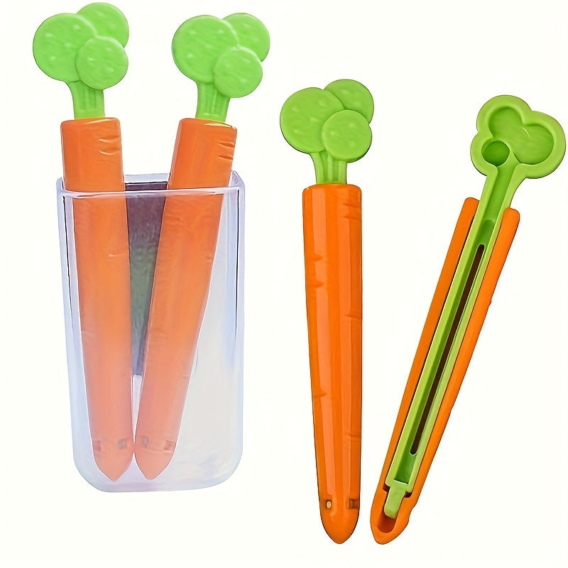 Magnetic Bag Clips in Carrot Shape, Set of 5 - Reusable Plastic Sealers for Food Storage, Groove Design Kitchen Organizers for Snack Bags, Safe for Non-Food Contact