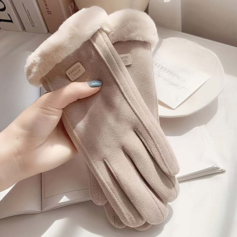 Stay warm and stylish this winter with our cozy plush-lined women's gloves featuring letter patches. These gloves are designed to keep you warm, protected from the wind, and touchscreen compatible for cycling and outdoor activities.