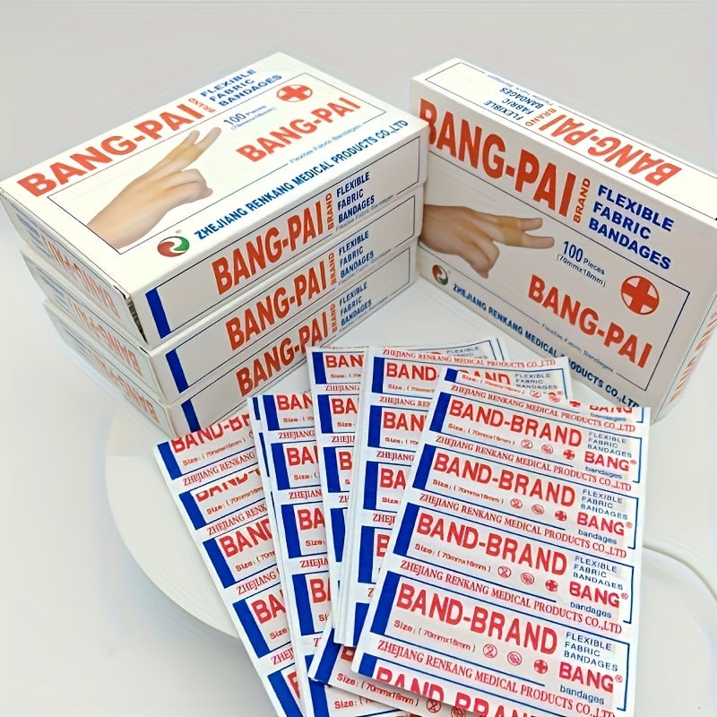 Bang-Pai Flexible Fabric Adhesive Bandages - 100pcs, Breathable, Waterproof, Essential for Home & Outdoor Use, Abrasion Protection