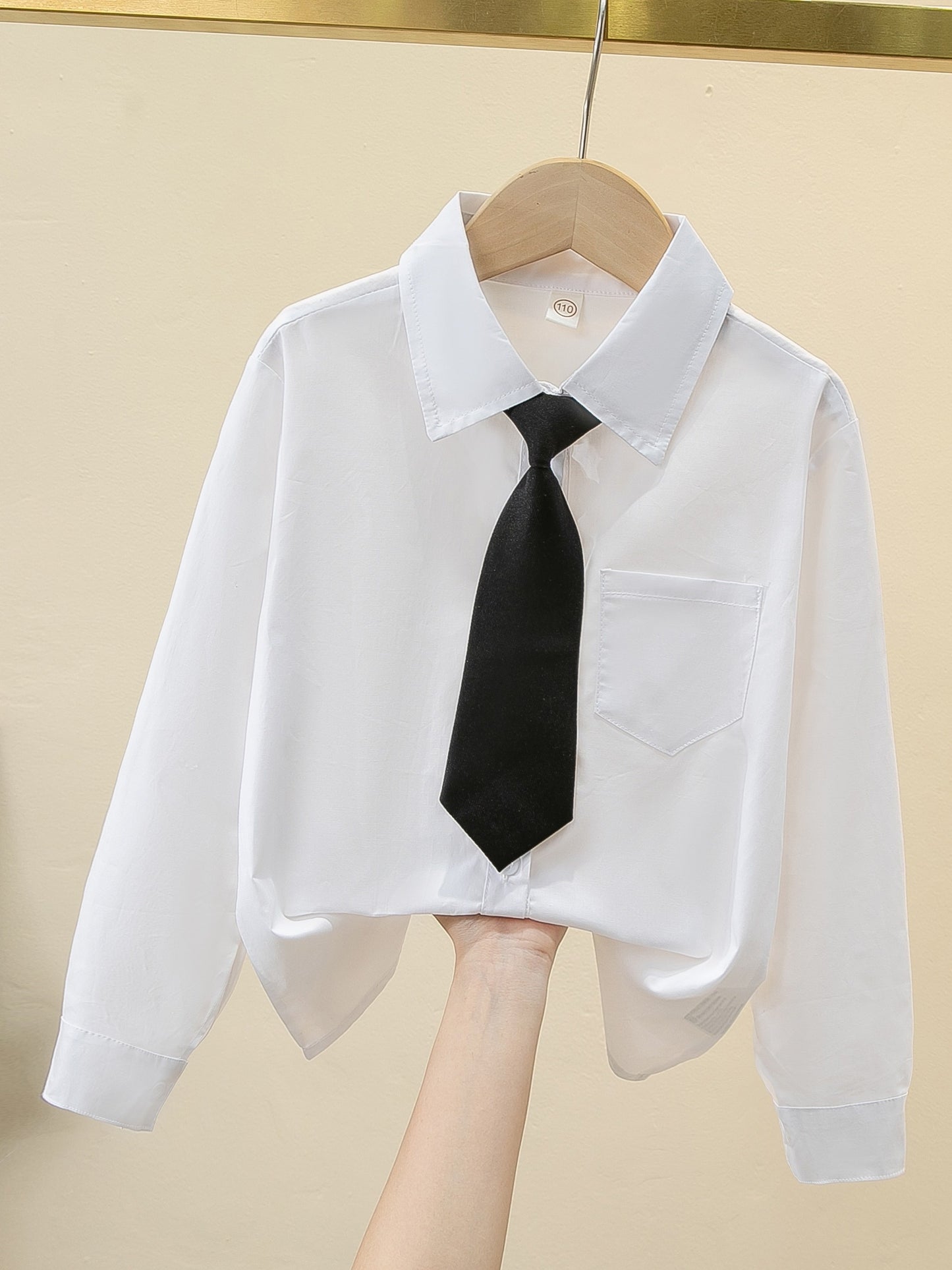 Children's pure cotton white uniform shirt with tie collar, suitable for school or casual wear. Great gift idea.