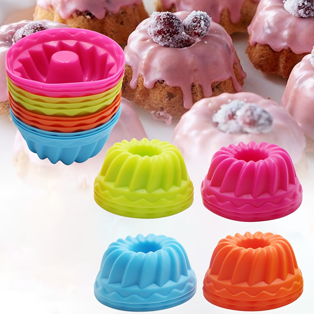 Silicone Muffin Cups Set - Includes 12 Fluted Tube Cake Cups, Reusable Cupcake Liners, and Mini Bundt Molds - Essential Baking Tools, Kitchen Gadgets, and Accessories for Recipes