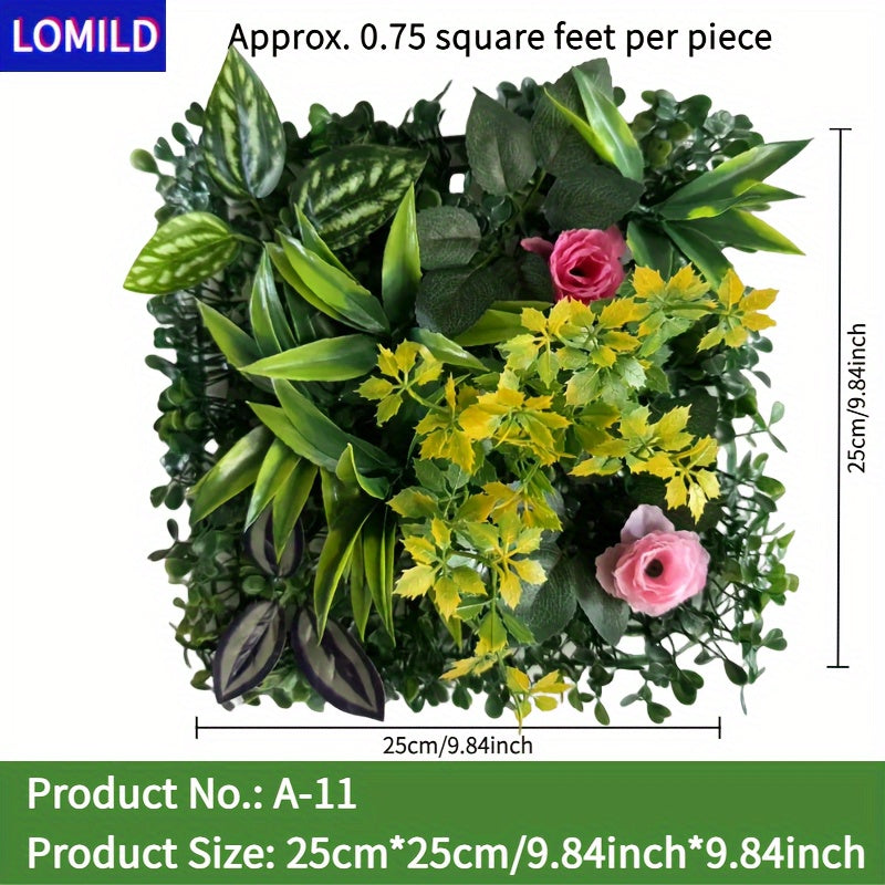 One piece of LOMILD Imitation Milan Mixed Green Plants in various styles with flower and grass skin. Ideal for outdoor wall, wedding, and festival decorations. Also suitable for tying