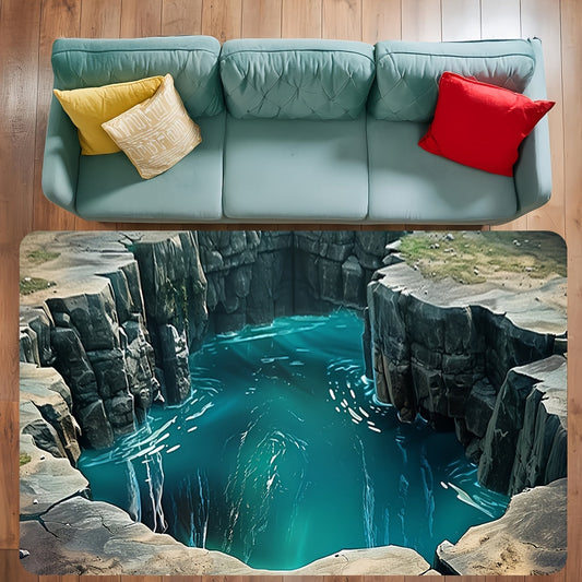 Enhance your bedroom or living room decor with this 3D Visual Illusion Rug. Made of lightweight, machine-washable polyester, this non-slip carpet has a thickness of 0.99 cm, making it both stylish and practical for any space in your home.