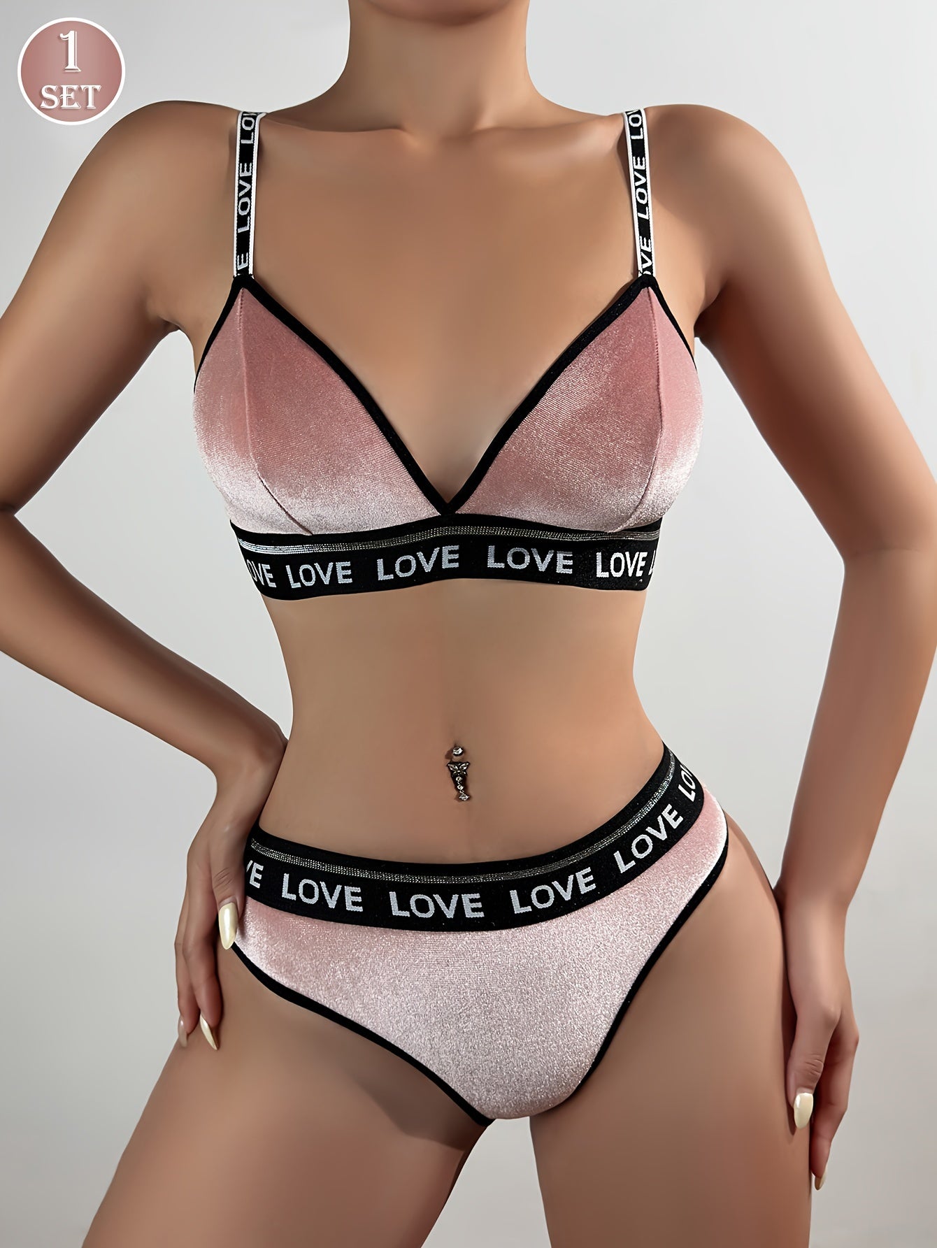 Women's Letter Shoulder Strap Bra and Mid-waist Panty Set- an all-season, comfortable and soft underwear set for daily wear.