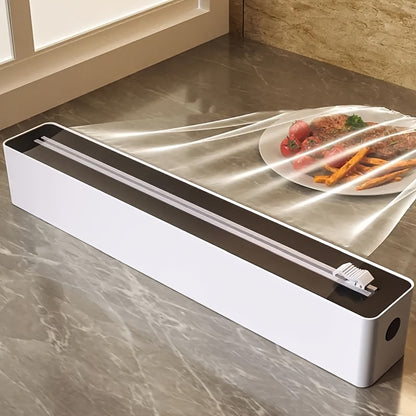 2-in-1 Kitchen Packaging Dispenser with Cutter - Reusable cling film and baking tin foil cutter with double-sided sliding knife cutting box for household wall mounted storage.