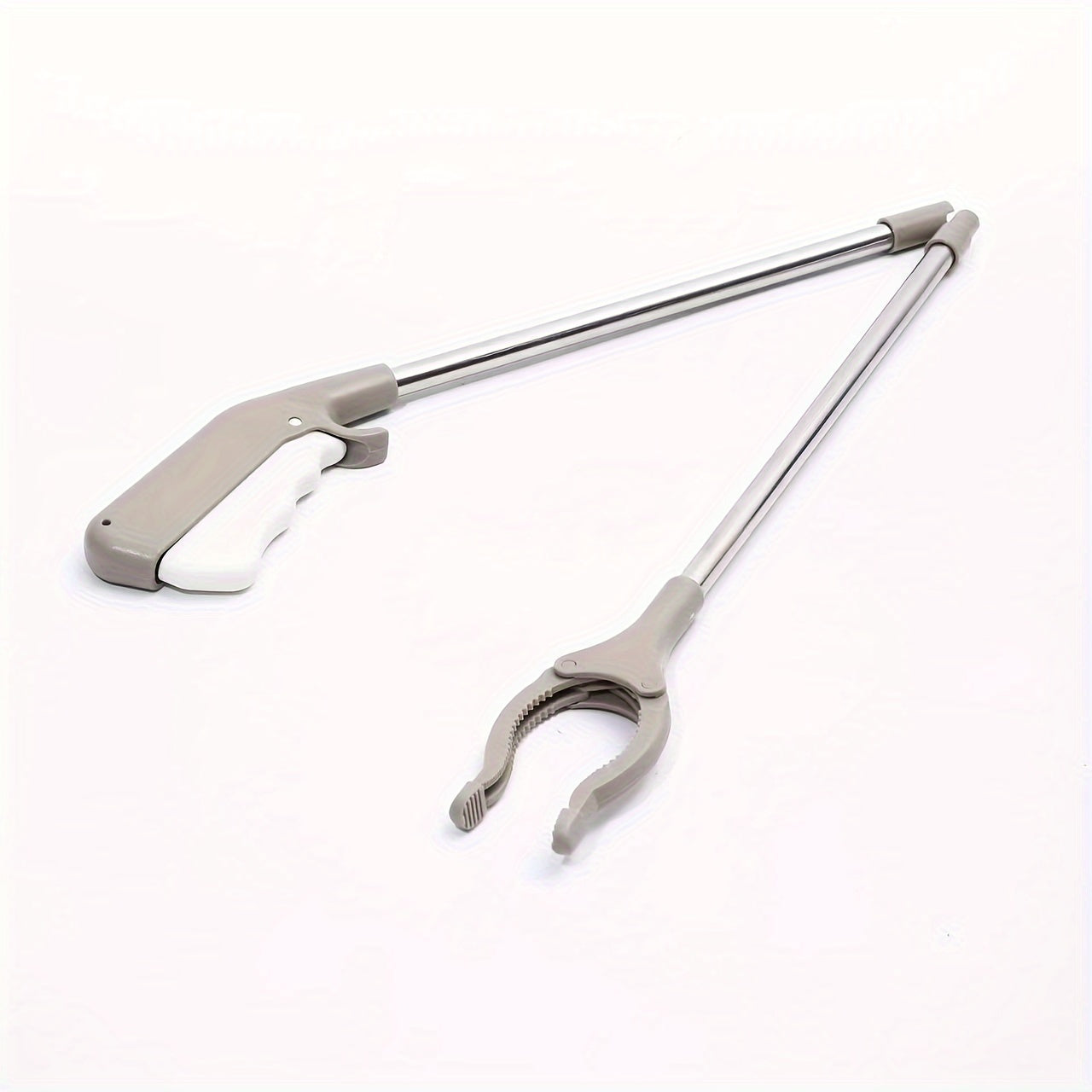 Durable plastic material 33-inch telescopic stainless steel reacher tool with comfort grip. Extendable grabber ideal for pregnant women, outdoor trash collection, and household cleaning.