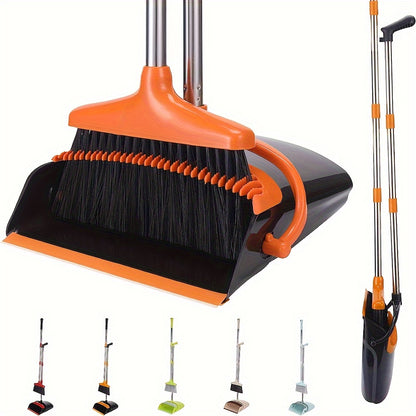 1 Set of Household Broom and Dustpan with Long Handle, Creative Dustpan with Comb Tooth for Pet Hair Removal, Floor Cleaning Tool for Home Office School Dorm, Cleaning Supplies and Gadgets.