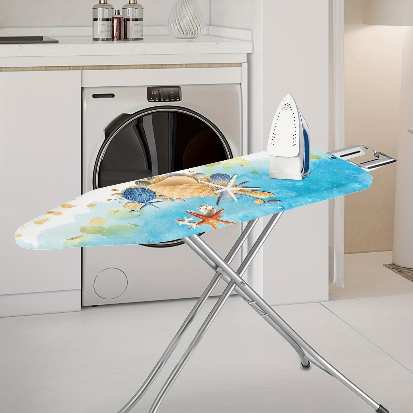 Ocean Sea Style Beach Starfish Pattern Ironing Board Cover, 1 Piece, High-Temperature and Scorch Resistant, Dustproof Clear Cover, Suitable for Laundry, Toggery Clothing Store, and Home Supplies, Iron Pad Covers Included