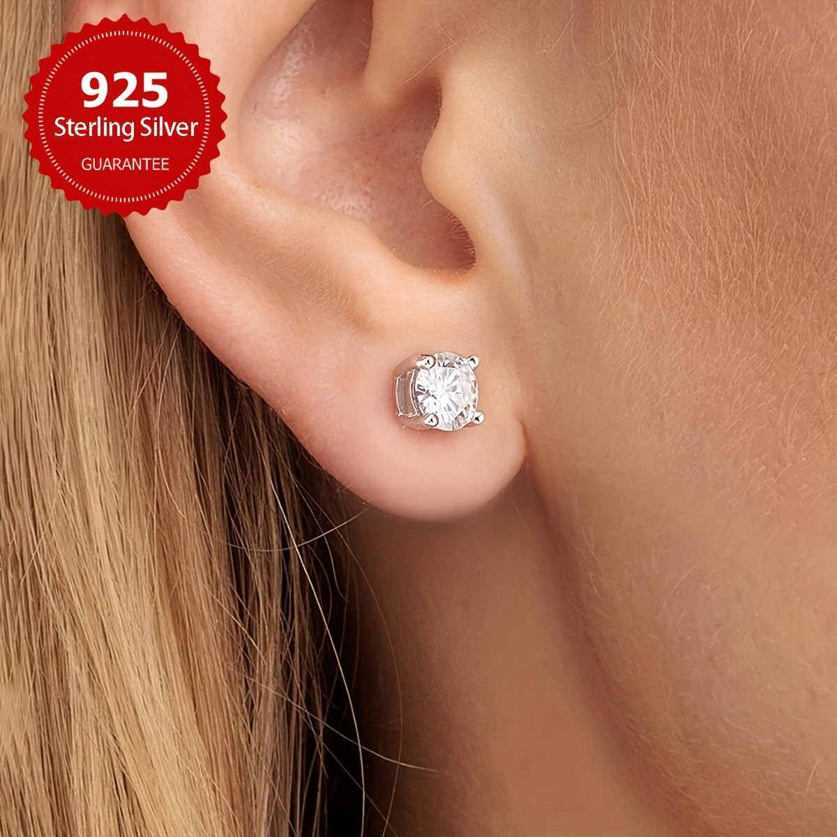 These elegant moissanite earrings come in a pair with a simple four-prong design weighing 1.2 grams for 0.5 carats, 1.7 grams for 1 carat, and 2.5 grams for 2 carats. Perfect for daily wear, these exquisite high-end ladies' jewelry pieces make a stunning