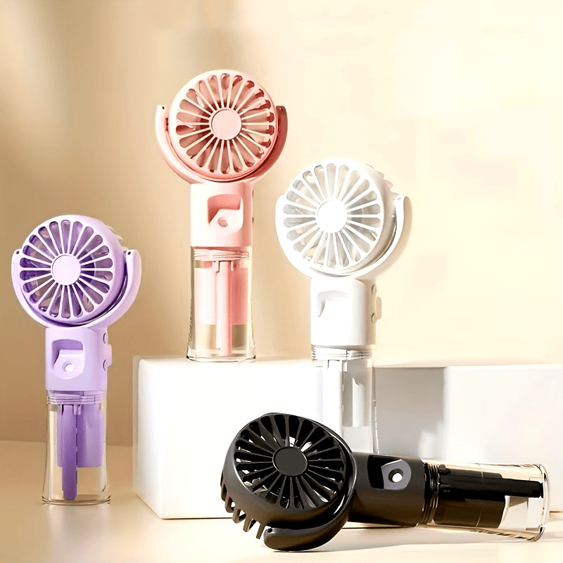 Compact, rechargeable handheld spray fan and mini facial steamer, perfect for on-the-go use during travel and outdoor adventures.