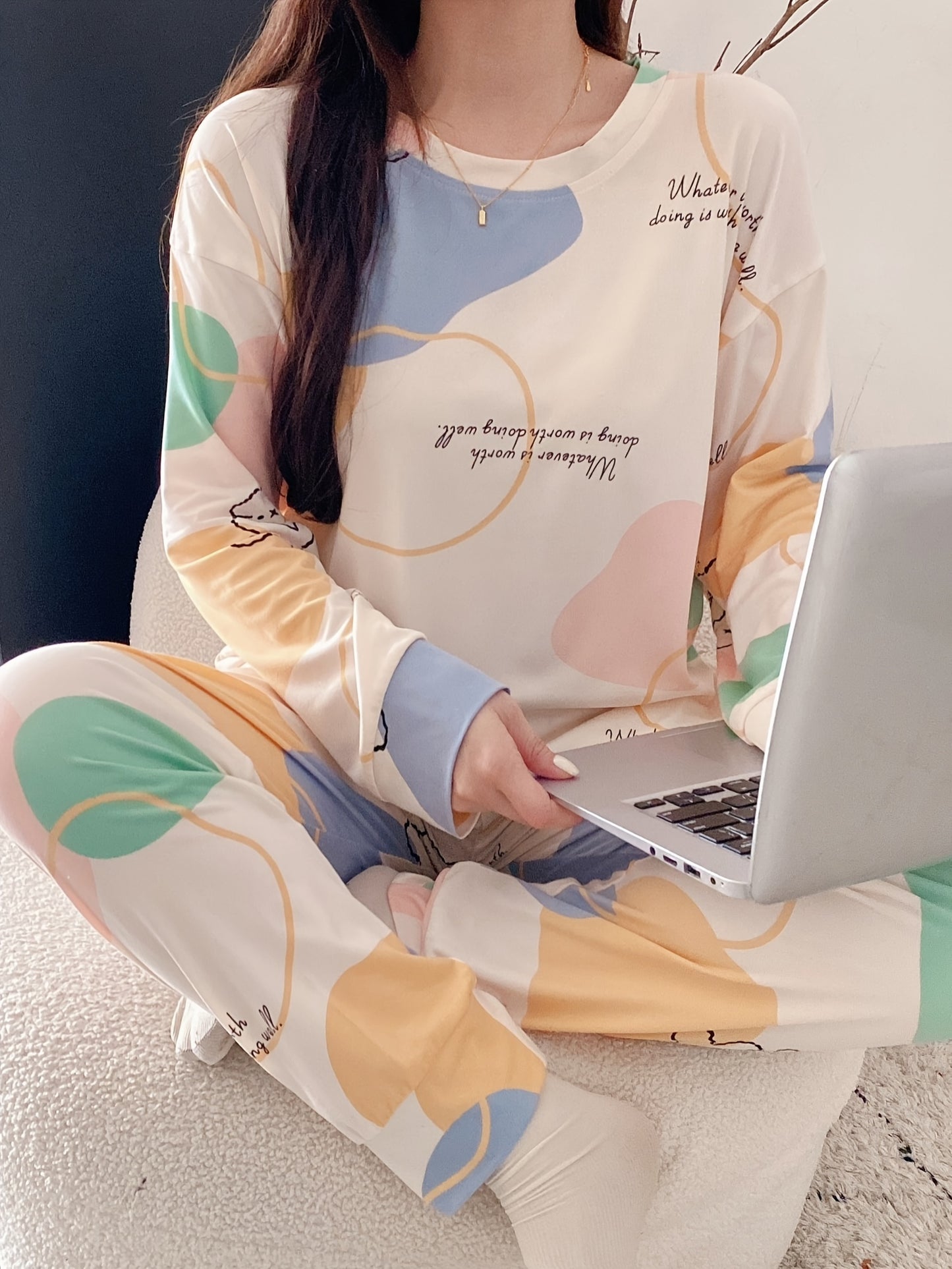 Women's Letter Print Pajama Set - Cozy for Fall