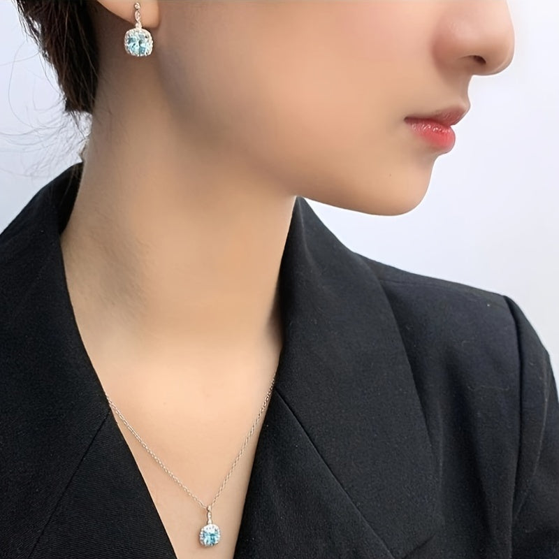 Stylish Ocean-Inspired Jewelry Collection - Faux December Birthstones - 925 Sterling Silver Necklace, Earrings, and Ring Set with Synthetic Zirconia and Platinum Plating for Everyday Wear and Special Gifts