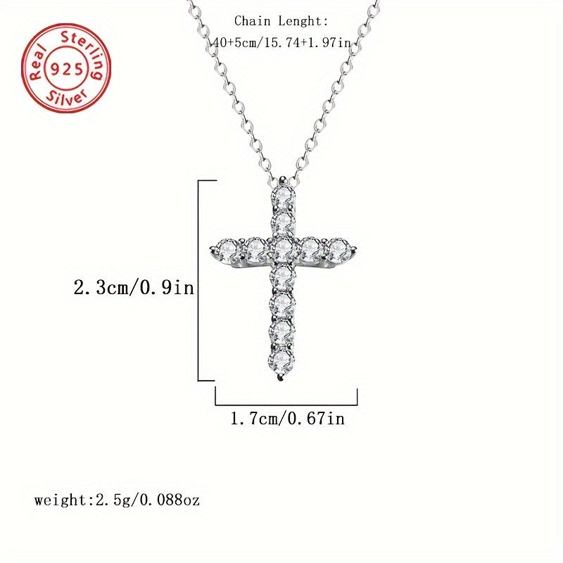 This exquisite women's cross necklace, crafted from 925 sterling silver and adorned with dazzling Mozambique diamonds, is a versatile piece suitable for various occasions such as banquets, vacations, and daily commuting. It is a stylish accessory for